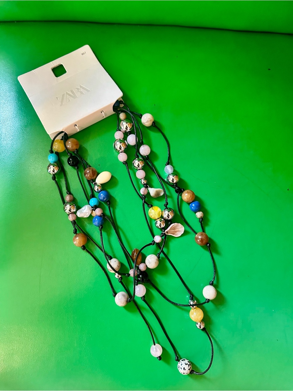 Zara Multicolored Beaded Layered Belt with Seashell Accents